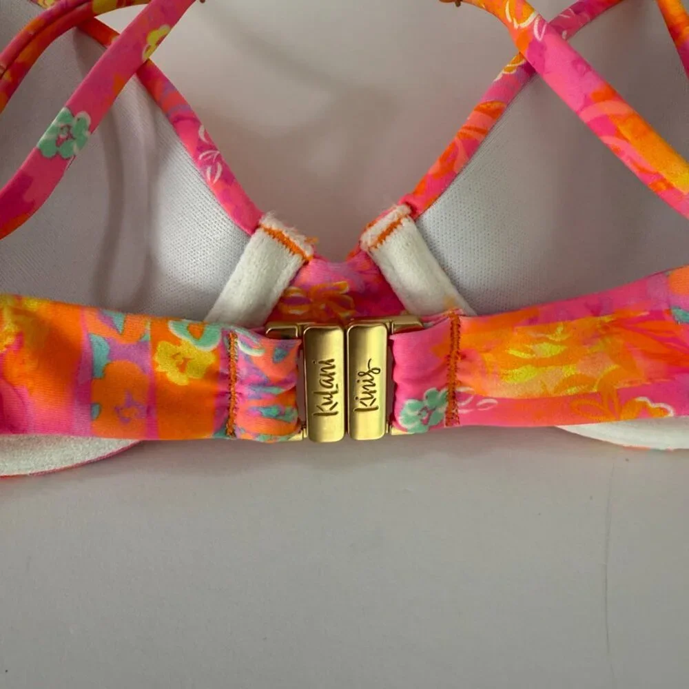 Kulani Kinis Pink Orange Floral Underwire Bikini Top